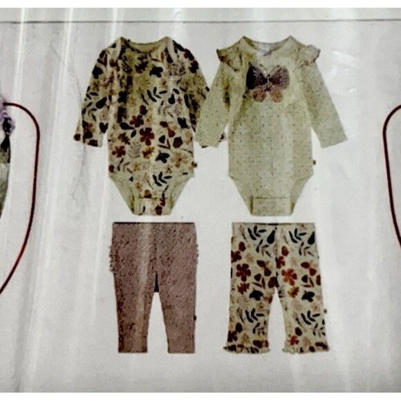 Huggies 4 Piece Girls Outfit Set 6M Floral Stripes Pink Purple Pants Baby - Picture 4 of 4